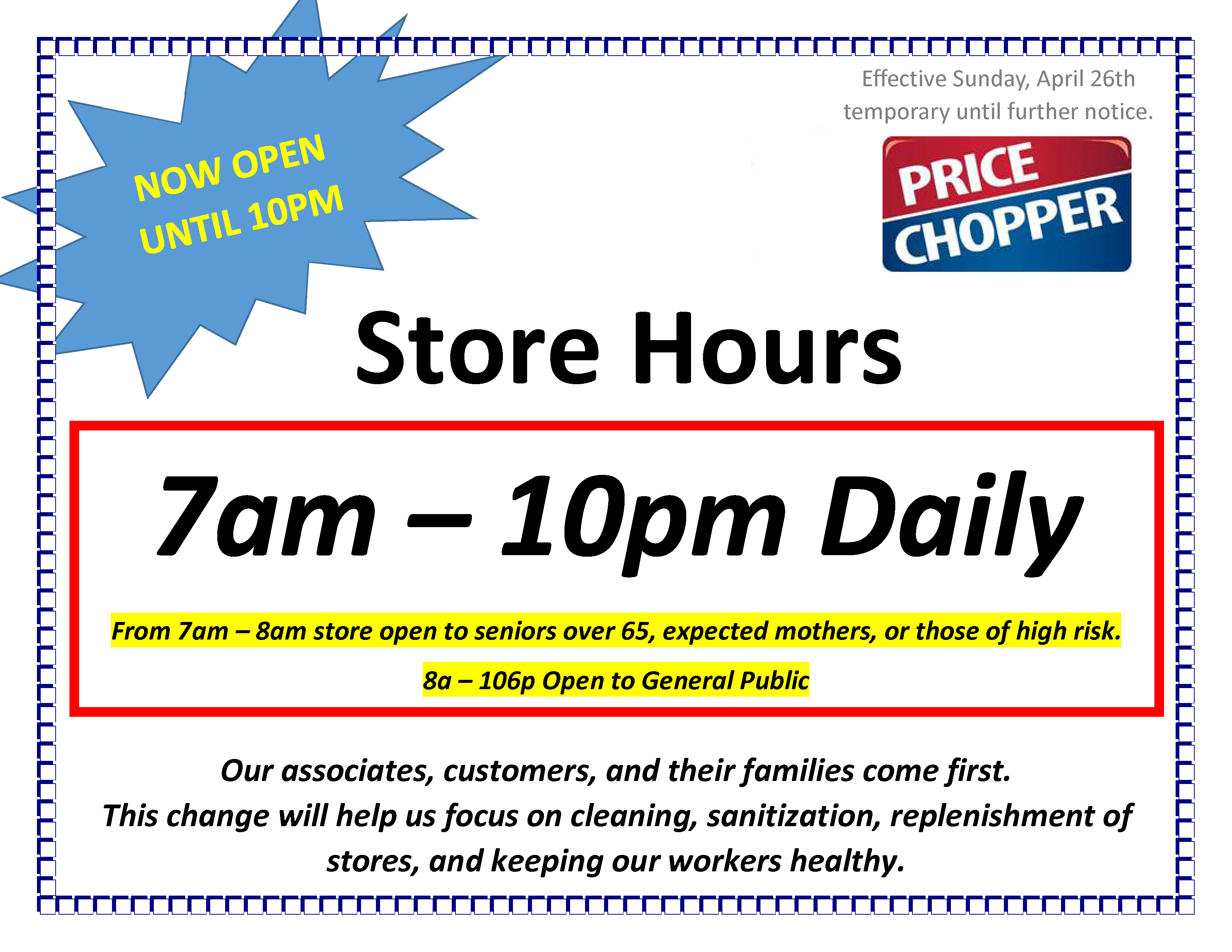 Temporary Store Hours Change